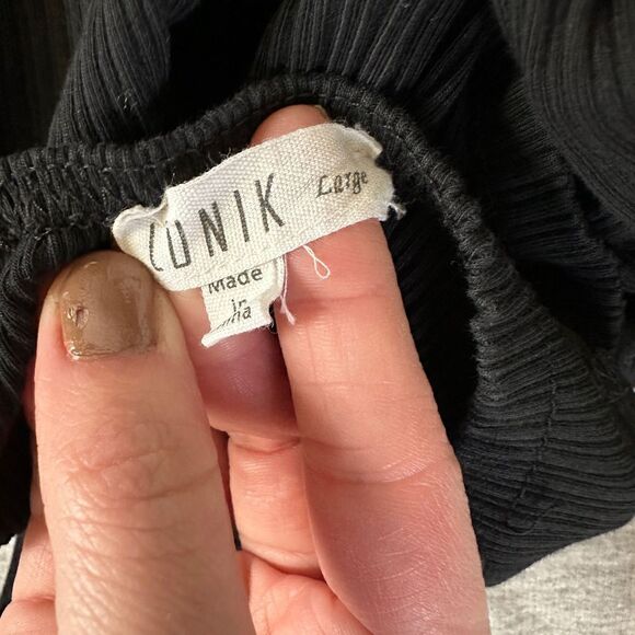 Lunik Women's Black Ribbed Bodycon Off Shoulder Button Down Long Sleeve Dress  L - Picture 10 of 12